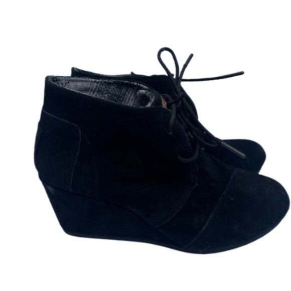 Toms Women's Black Desert Cap Toe Lace Up Suede Wedge Heel Boot Size 6.5 - Picture 1 of 7